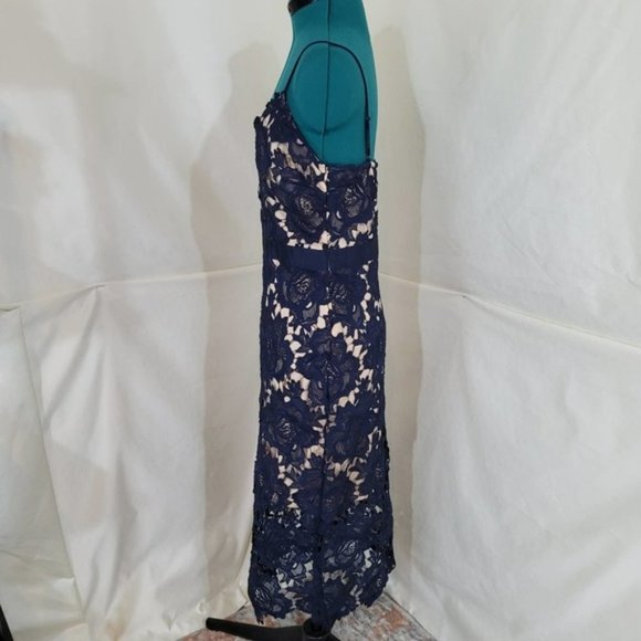 Just Me Blue Lace Mid Length Dress - Size Large - Picture 3 of 9
